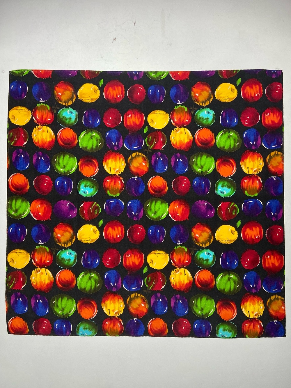 Echo Silk Scarf Vintage 1970s Colorful Modern Art Apples Red Orange Gold Green